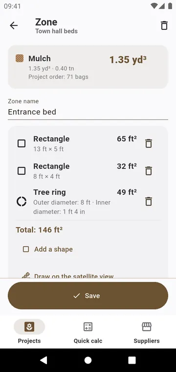 A zone entered as shapes: rectangles and a tree ring