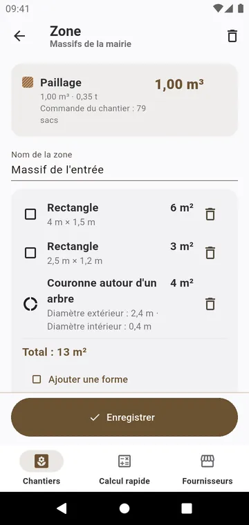 Une zone saisie par formes : rectangles et couronne d'arbre