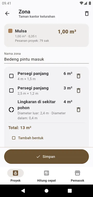 Zona yang dimasukkan sebagai bentuk: persegi panjang dan lingkaran di sekitar pohon