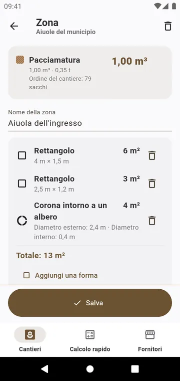 Una zona inserita per forme: rettangoli e una corona intorno a un albero