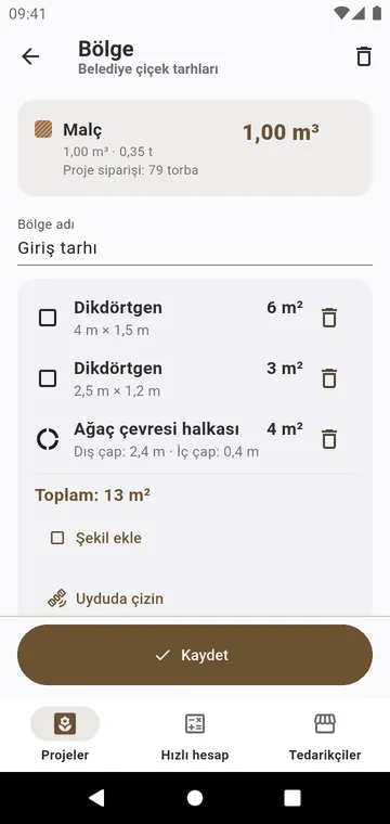 Şekillerle girilmiş bir bölge: dikdörtgenler ve bir ağaç çevresi halkası